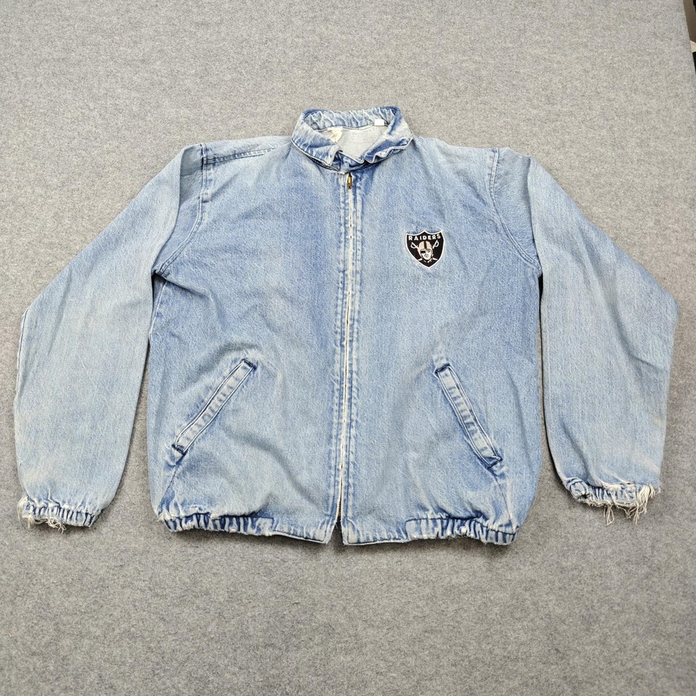 Vintage Chalk Line Raiders Jacket Mens Large Blue NFL Football Denim USA